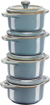 Staub Ceramique Cocotte Set 4-tlg rund Keramik antik-türkis