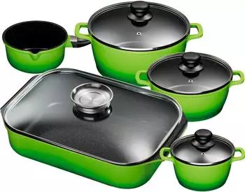 King Topf-Set, Aluminiumguss, (Set, 5-tlg., 4 T&ouml;pfe, 3 Deckel, 1 Br&auml;ter), Induktion, gr&uuml;n