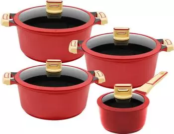 King Gourmet 4-teilig mit Deckel (&Oslash;16 - &Oslash;24cm) rot
