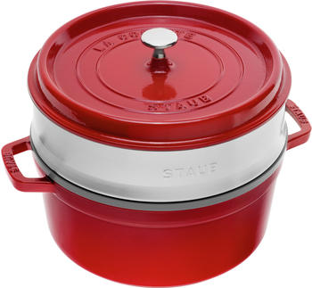 Staub Runde Cocotte mit D&auml;mpfeinsatz &Oslash;24cm Kirschrot