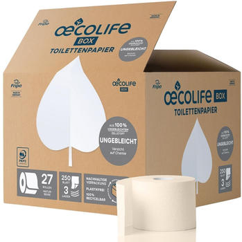 oecolife Ungebleicht Toilettenpapier 3-lagig (27 Rollen)