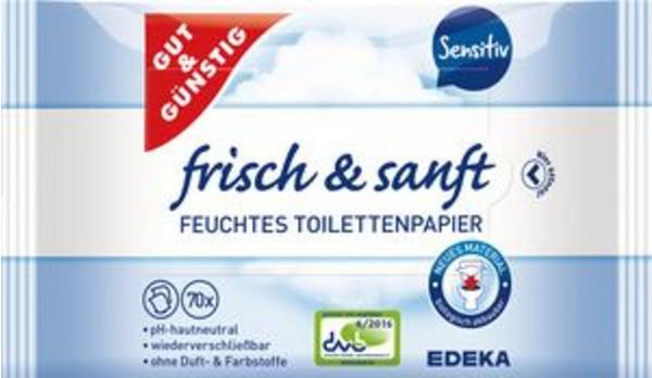 Gut & Günstig Feuchtes Toilettenpapier frisch & sanft 1-lagig (140 Stk.)
