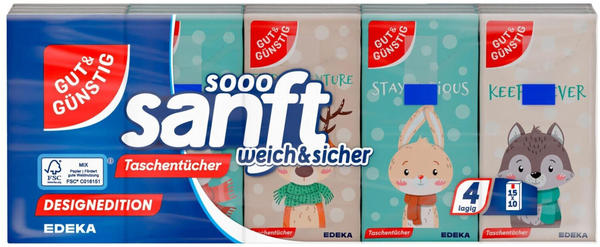 Gut & Günstig Taschentücher sanft weich & sicher Designedition (15 x 10 Stk.)