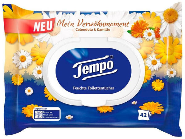 Tempo Mein Verwöhnmoment Feuchtes Toilettenpapier mit Calendula & Kamille 1-lagig (42 Stk.)