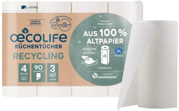 oecolife Fripa oceolife Küchenrolle, RECYCLING, 3-lagig, lichtgrau 3294000 , 1 Packung = 4 Rollen à 90 Blatt