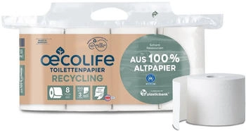 oecolife Fripa Toilettenpapier, RECYLING, 3-lagig, weiß 1590800 , 1 Packung = 8 Rollen à 150 Blatt