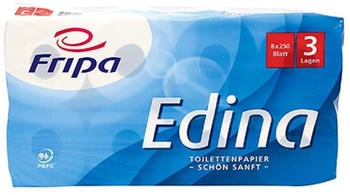 Fripa 72 Stück Toilettenpapier 3-lagig, Edina hochweiss, 250 Blatt pro Rolle - 4000883100152