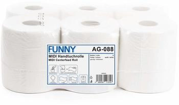 Funny Handtuchrollen, 1-lg, 19x22cm, perforiert, &Oslash;19cm, Innenabwicklung, wei&szlig;lich, Recycling, 6 Rollen - wei&szlig; AG-088