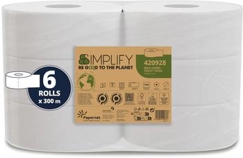 Papernet (3.58 EUR / Stück) Toilettenpapier Simplify Maxi Jumbo 420928, 2-lagig, weiß, 1305 Blatt / Rolle, 6 Stück