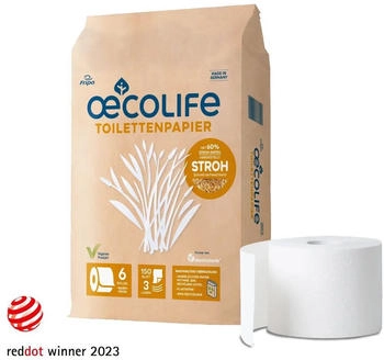 oecolife Fripa Toilettenpapier, STROH, 3-lagig 1630602 , 1 Beutel = 6 Rollen à 150 Blatt