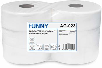 Funny Jumbo Toilettenpapier 6 Rollen, 2-lagig, gepr&auml;gt, Zellstoff, hochwei&szlig;, &Oslash;28cm, Kern 7,6 cm - wei&szlig; Papier AG-023