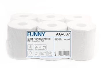 Funny Rollenhandtuchpapier, 1-lagig, weißlich 1 Paket = 6 Rollen à ca. 320 Meter