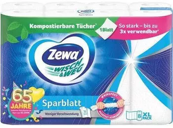 Zewa Küchenrollen (halbe Blätter) »Wisch & Weg SPARBLATT« 2-lagig 8 Rollen weiß 26 cm