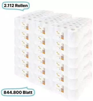Blanc Hygienic Toilettenpapierrollen 2-lagig 2112 Rollen 844.800 Blatt gesamt 400 Blatt /Rolle Recyclingpapier CIL- les Tissue Series H