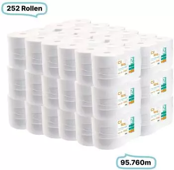 Blanc Hygienic Toilettenpapierrollen JUMBO 2-lagig 252 Rollen 95.760 Meter gesamt 380m je Rolle Recyclingpapier CIL- les Tissue Series G
