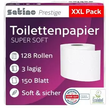 Satino Prestige Toilettenpapier 3-lagig hochweiß MT1-kompatibel 071320 1 Palette = 18 Pakete à 9 Packungen à 8 x 250 Blatt