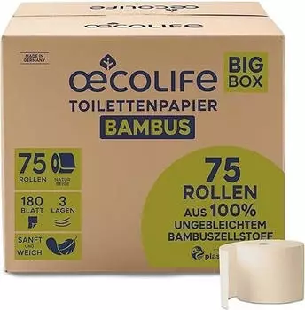 Fripa oecolife Toilettenpapier BAMBUS 3-lagig naturbeige 1617500 1 Karton = 75 Rollen à 180 Blatt