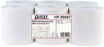 Quicky Handtuchrolle MIDI Centerfeed Recycling weiß 1-lagig 280 Meter 1 Karton = 6 Rollen