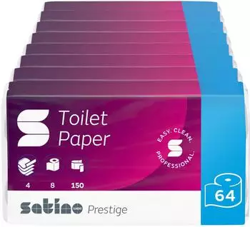 Satino Prestige Toilettenpapier 3-lagig MT1 mit Präge-Motiv 071360 1 Paket= 8 Packungen à 8 Rollen à 150 Blatt