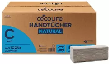 oecolife Papierhandtücher Natural 4901200 natur 1-lagig Lagen-Falz 25 x 33 cm 3120 Stück