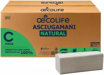 oecolife Papierhandtücher Natural 4901201 natur 1-lagig Lagen-Falz 25 x 50 cm 2400 Stück