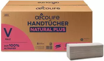 oecolife Papierhandtücher Natural Plus 4802200 natur 2-lagig Zick-Zack-Falz 25 x 23 cm 3000 Stück