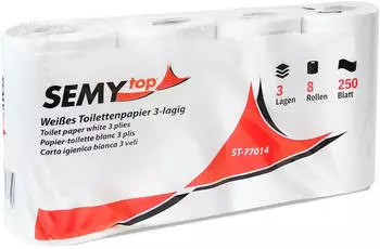 Semy Top SEMYtop Toilettenpapier 3-lagig weiß 250 Blatt 1 Karton = 64 Rollen