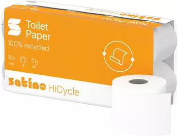 Satino HiCycle Toilettenpapier Kleinrolle 3-lagig hochwei&szlig; MT1 082500 1 Paket = 9 Packungen &agrave; 8 x 250 Blatt