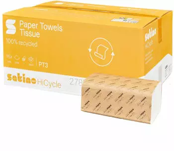 Satino by Wepa HiCycle Papierhandt&uuml;cher Tissue PT3 Recycling V-Falz (ZZ) 25x23 2-lagig wei&szlig; 1 Karton = 3200 T&uuml;cher