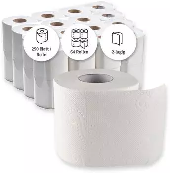 Mensch Toilettenpapier, 2-lagig, weiß, 250 BlattRolle, 8 RollenPackung