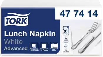 Tork 477414 Advanced Soft Lunchserviette 1/4-Falz 32,8 x 32,5 cm 3-lg wei&szlig; 1 Karton = 1500 T&uuml;cher