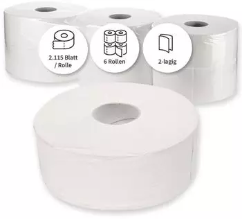 Mensch 6x Toilettenpapier Großrolle 2-lagig "Recycling" Weiss 9,6x18 cm grau 30432