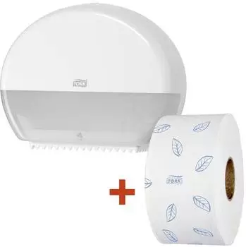 Tork Elevation Mini Jumbo T2 Toilettenpapierspender-Set wei&szlig;, Kunststoff (955000)
