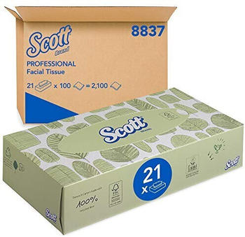 Scott Kosmetiktücher 2-lagig 21 Boxen 100 Tücher weiß 8837