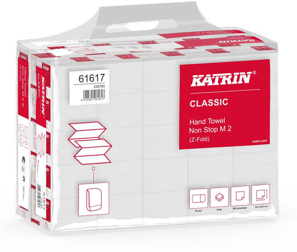 Katrin Classic Non Stop M2 Papierhandtücher 2-lagig Z-Falz 24 x 20,3 cm (25 x 160 Stk.)