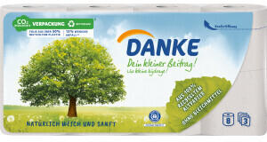 Danke Recycling Toilettenpapier naturweiß 3-lagig (8 Rollen)