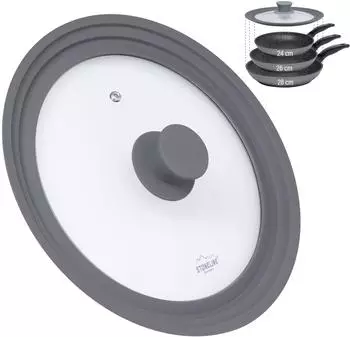 Stoneline Universal-Glasdeckel mit Silikonrand 24/26/28cm, Grau (14330)