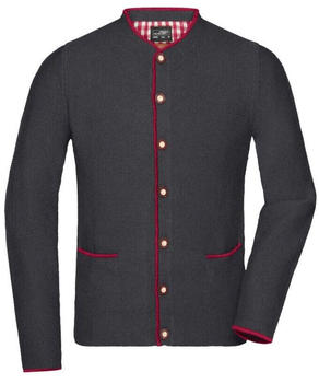James & Nicholson Trachten Strickjacke JN640 anthracite-melange rot