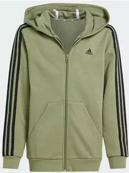 Adidas Kids Essentials 3-Stripes Fleece Hooded Jacket (IX9536) tent green/black