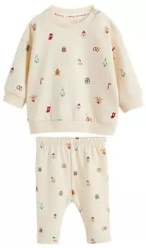 Next Baby Jogginghose und Sweatshirt, Weihnachten (2-teilig) cream
