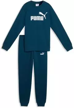Puma ESS NO1 Logo Crew Sweat Suit FL B Trainingsanzug, entspannte Passform (689721-36) midnight petrol/weiß