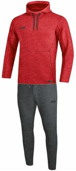 JAKO Damen-Tracksuit Premium Basics mit Kapuzensweat rot meliert