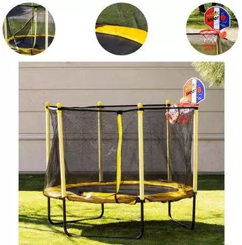 Chipolino Kindertrampolin Sporty 140cm mit Basketballkorb, Leiter & Federabdeckung, gelb