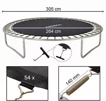 Arebos Sprungmatte Ø 264cm für Trampolin Ø 305cm, 54 Ösen, 140mm Federn