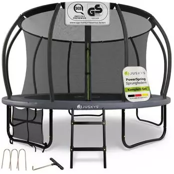 Juskys SkyBounce L Gartentrampolin &Oslash; 366cm mit Sicherheitsnetz & Leiter
