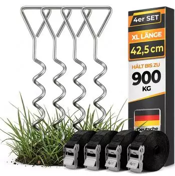 Monzana Trampolin-Erdanker Set 4-teilig, 42,5cm, 900kg, Edelstahl mit verstellbaren Spanngurten