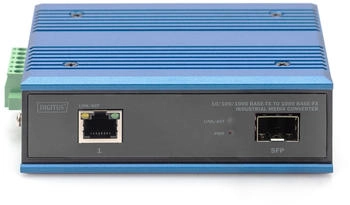 Digitus industrieller Gigabit Medienkonverter - 1 RJ45-Port 1 SFP-Port - 10/100/1000 Mbps - Hutschienenmontage - IP40 Schutzklasse - schwarz lau