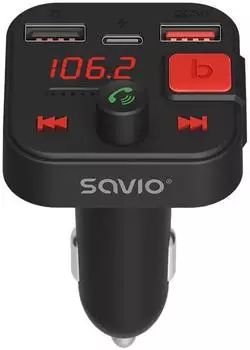 Savio Autoradio Zubeh&ouml;r FM Sender Bluetooth 5.3 QC 3.0 Ladeger&auml;t LED Display Bass Boost TR-15 schw