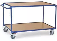 Tischwagen 2 Ladefl&auml;chen L1200xB800mm brillantblau Trgf.300kg B&uuml;gel waagerecht