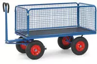 Fetra Handpritschenwagen Mit Drahtgitterw&auml;nden 600 Mm Hoch, Luft-bereifung, 1600x900